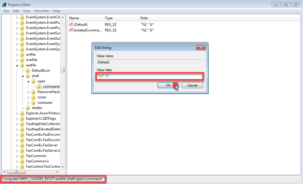 Unable to open .EXE files; .EXE files open with other applications